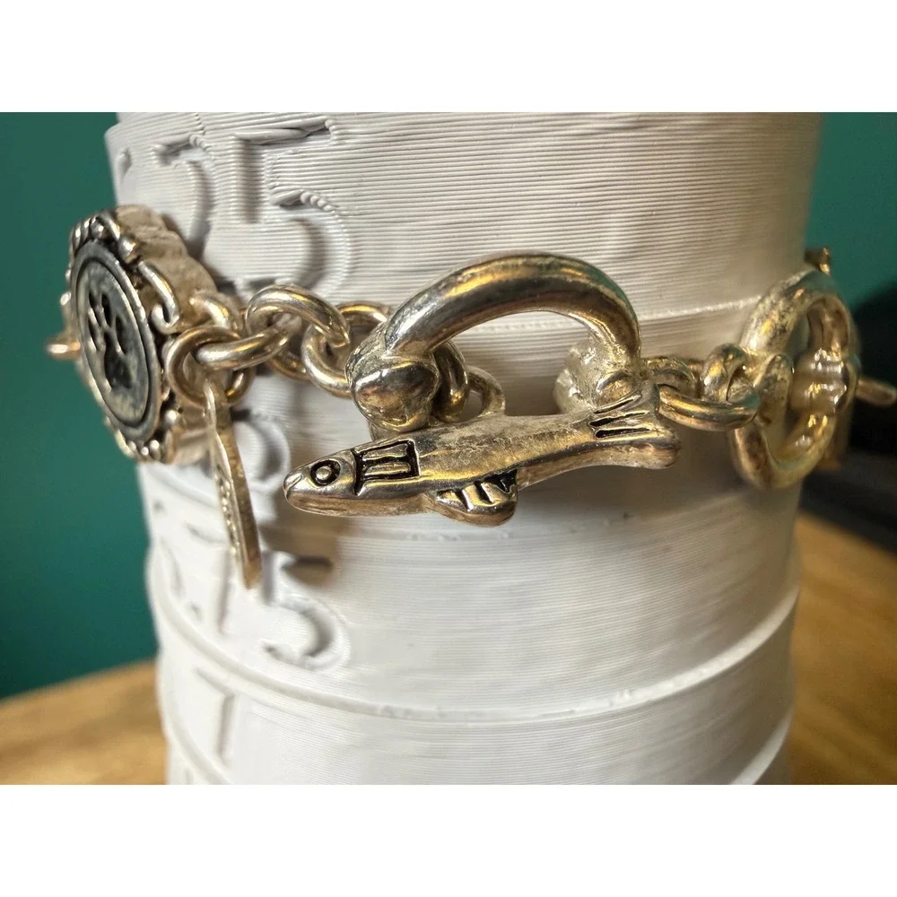 Cookie Lee Charm Bracelet Womens 6.5 Silver Cat Mom Tuna Breath Photo Frame Y2K